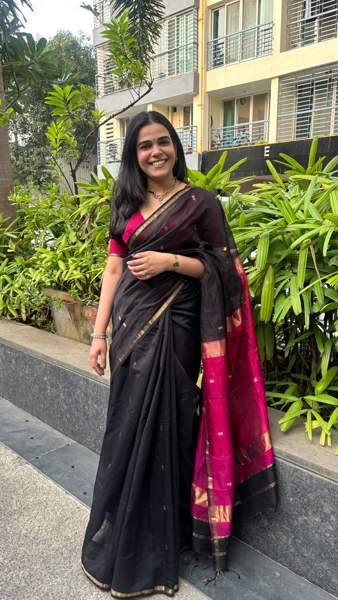 Nayantara x Black (with Pink pallu)